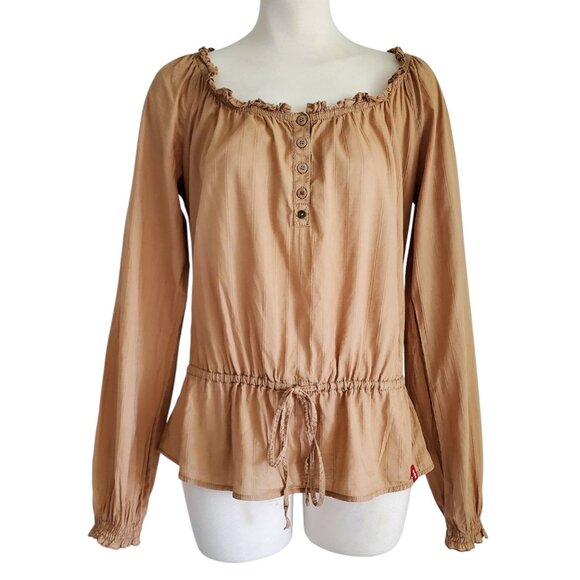 EDC by Esprit NWOT - Y2K Peasant Long Sleeve Earthy Tan Blouse Size L - Picture 1 of 14
